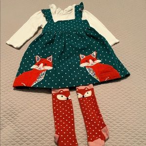 Baby Boden corduroy pinnie, Peter Pan collar bodysuit, and matching tights